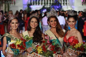 MissEarth2013 Alyz Henrich of Venezuela (second from right) has been crowned Miss Earth 2013 at the pageant’s finale held at Alabang, Muntinlupa City, in the Philippines. The coronation ceremony took place at the Versailles Palace and was telecastlive on Star World. Her court are composed of (from left) Katia Wagner of Austria (Miss Air), Catharina Choi of Korea (Miss Fire) and Punika Kulsoontornrut of Thailand (Miss Water) (From Miss Earth Facebook Page)