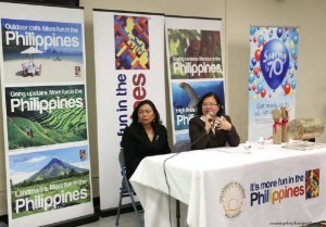 Tourism Director Cuevas and Consul General during Q & A with audience. Right photo shows Tourism Deputy Director Manny Ilagan presenting the basic tour package of the 9th ACGTDT.