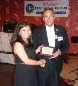 TRIBUTE TO A FORMER MENTOR: Woodbury University President, Dr. Luis Ma. R. Calingo, the first Filipino-American to head a university in the U.S. paid tribute to his former mentor, the late Administrator Teodoro C. Rey Jr. (TCR) of the Farm Systems Development Corporation at a recent reunion of its former employees in Fullerton recently. TCR’s daughter, Amelia delivered an emotional response on the tribute.