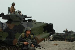 SAN ANTONIO, Philippines (June 30, 2014) U.S. Marines assigned 1st Battalion 8th Marine Regiment, Bravo Company, conduct a joint amphibious landing exercises with Philippine marines during Cooperation Afloat Readiness and Training (CARAT) Philippines 2014. In its 20th year, CARAT is an annual, bilateral exercise series with the U.S. Navy, U.S. Marine Corps and the armed forces of nine partner nations. (U.S. Navy photo by Mass Communication Specialist 1st Class Gilbert A. Bolibol/Released)