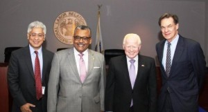 Ambassador Jose L. Cuisia, Jr. (3L) poses with NLRB Chairman Mark Pearce (2L) and NLRB General Counsel Richard Griffin (rightmost) after the signing of the MOU between the Office of the General Counsel of the NLRB and the DFA held at the NLRB Board Hearing Room on Wednesday, 22 October 2014. Joining them in the picture is Consul General Emil Fernandez (leftmost). (Photo by the National Labor Relations Board)