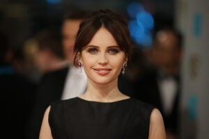 British actress Felicity Jones poses on the red carpet for the BAFTA British Academy Film Awards at the Royal Opera House in London on February 8, 2015. ©AFP PHOTO / JUSTIN TALLIS