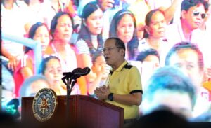 President Benigno S. Aquino III delivers his speech during the briefing on the major infrastructure projects in the Province of Misamis Occidental held at the Sinanduloy Cultural Centre in Tangub City on Wednesday (September 09). (MNS photo)