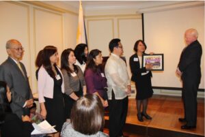 Ambassador Jose L. Cuisia, Jr., NEDA Deputy Director General Margarita R. Songco, PHC Executive Director Victoria B. Navarro (seated 3rd from left), US-Philippines Society President John Maisto (seated 4th from right) with PHC Directors and representatives from the PHC member-organizations during the Haiyan 2nd Anniversary Reflection on 06 November 2015.
