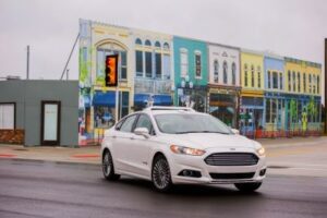 Ford tests autonomous vehicle at MCity Ford started testing its self-driving fleet at the special facility in November. ©Ford