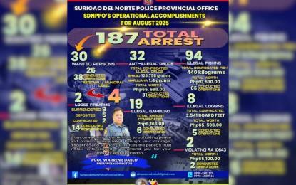 August crackdown nets 187 suspects in Surigao Norte