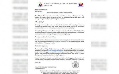 Filipinos in Singapore warned against moonlighting